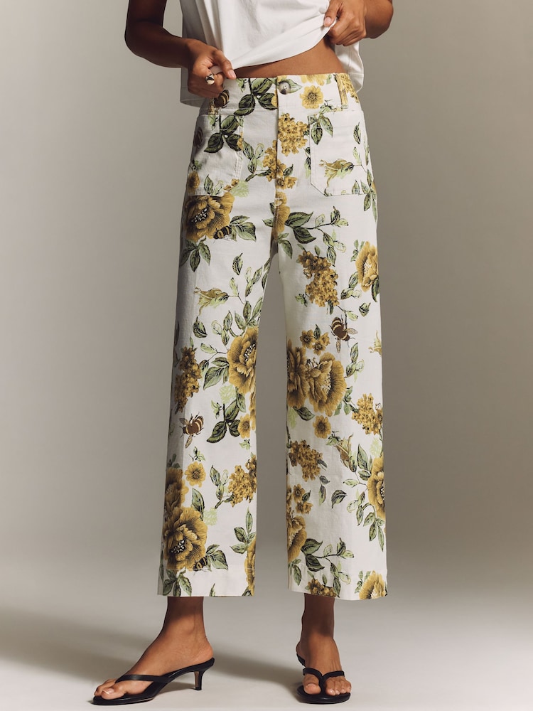 Anthropologie Maeve The Colette Cropped Wide-Leg Printed Linen Edition Trousers - Image 1 of 4