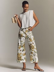 Anthropologie Maeve The Colette Cropped Wide-Leg Printed Linen Edition Trousers - Image 3 of 4