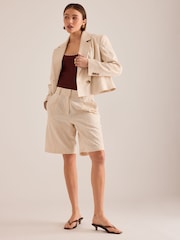 Anthropologie Cream Maeve Embroidered Tailored Shorts - Image 1 of 1