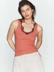 红色 - Anthropologie Red Maeve Lace V-Neck Tank Top - 4的图像1｝