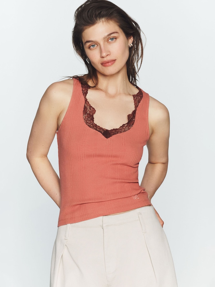 红色 - Anthropologie Red Maeve Lace V-Neck Tank Top - 4的图像1｝