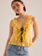 Anthropologie Yellow Pilcro Eyelet Ruffle Tank Top - Image 1 of 4