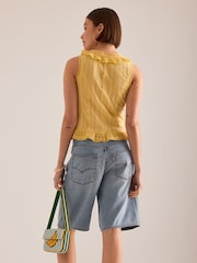 Anthropologie Yellow Pilcro Eyelet Ruffle Tank Top - Image 2 of 4