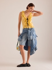 Anthropologie Yellow Pilcro Eyelet Ruffle Tank Top - Image 3 of 4