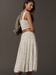 Anthropologie Natural Smocked Waist Cotton Midi Skirt - Image 3 of 3