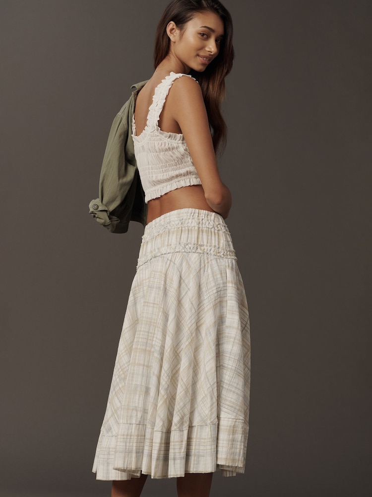 Anthropologie Natural Smocked Waist Cotton Midi Skirt - Image 3 of 3
