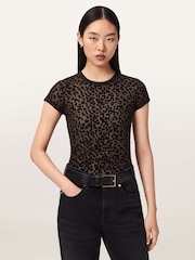 AllSaints Black Ellie Mesh T-Shirt - Image 1 of 7