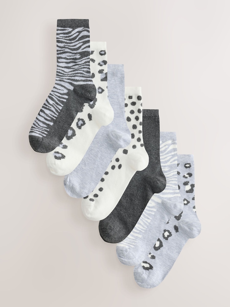 Grey Animal Ankle Socks 7 Pack - Image 1 of 10 Grey Animal Ankle Socks 7 Pack - Image 1 of 10