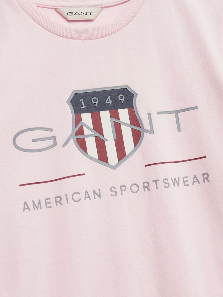 GANT Pink Archive Shield Short Sleeve T-Shirt - Image 2 of 2 GANT Pink Archive Shield Short Sleeve T-Shirt - Image 2 of 2