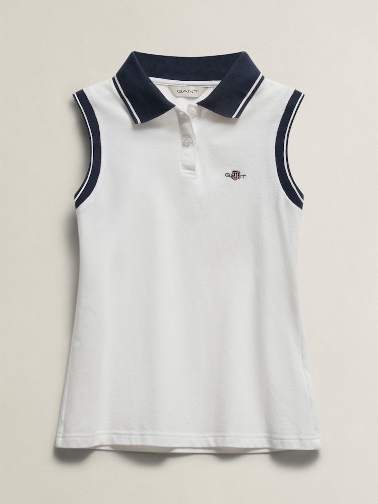 GANT White Shield Sleeveless Polo Top - Image 1 of 2