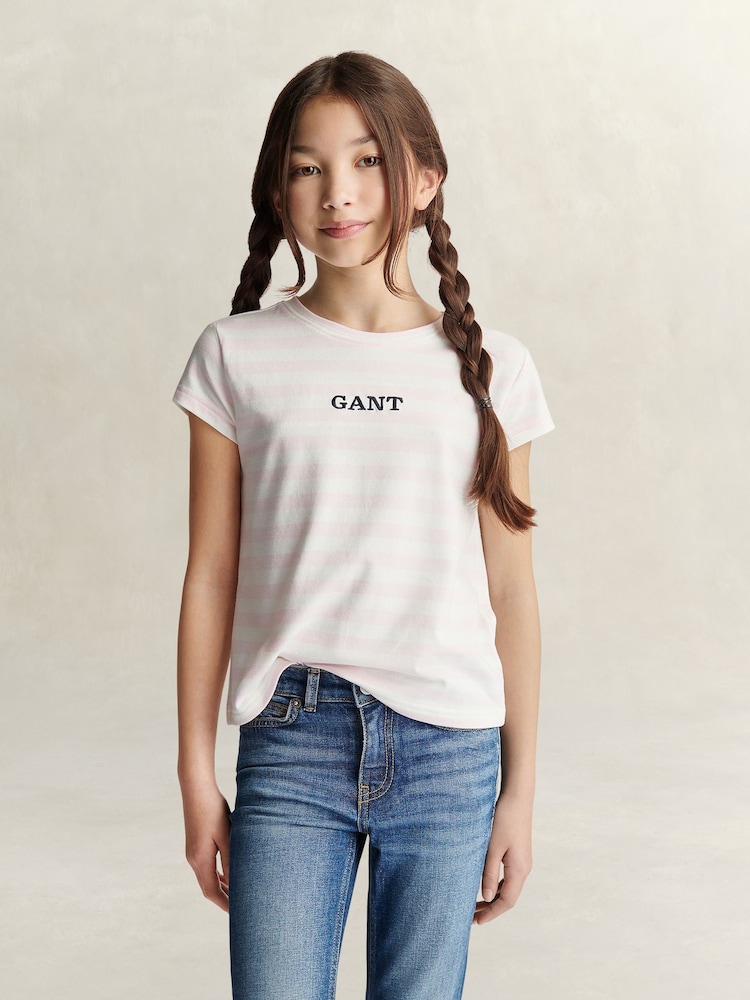 GANT Pink Stripe Cap Sleeve T-Shirt - Image 1 of 4