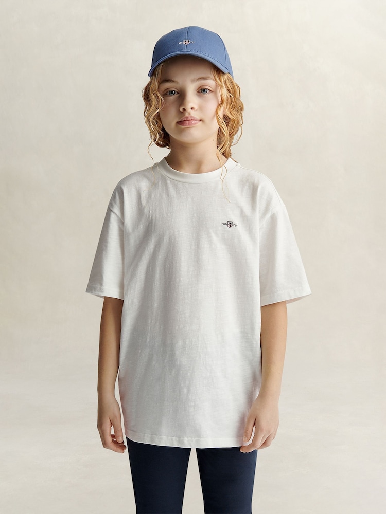 GANT White Shield Slub Short Sleeve T-Shirt - Image 1 of 5 GANT White Shield Slub Short Sleeve T-Shirt - Image 1 of 5