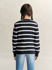 GANT Blue Shield Cable Knit Striped Jumper - Image 2 of 4