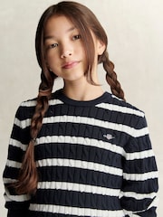 GANT Blue Shield Cable Knit Striped Jumper - Image 3 of 4