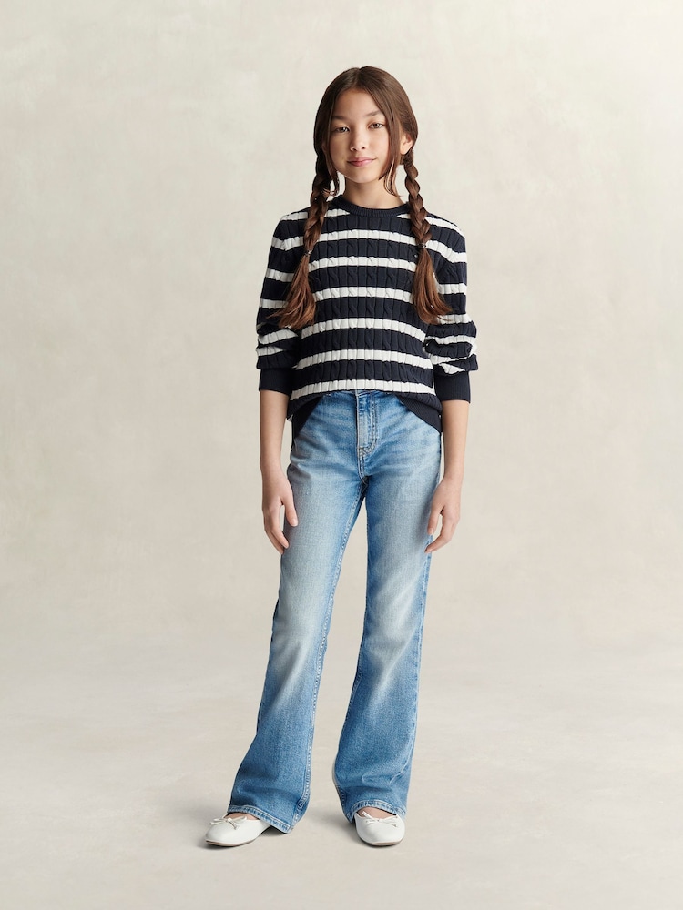 GANT Blue Shield Cable Knit Striped Jumper - Image 4 of 4 GANT Blue Shield Cable Knit Striped Jumper - Image 4 of 4