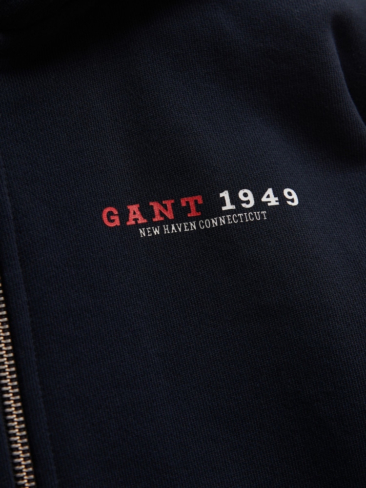 GANT Blue Collegiate Graphic Full Zip Hoodie - Image 4 of 4