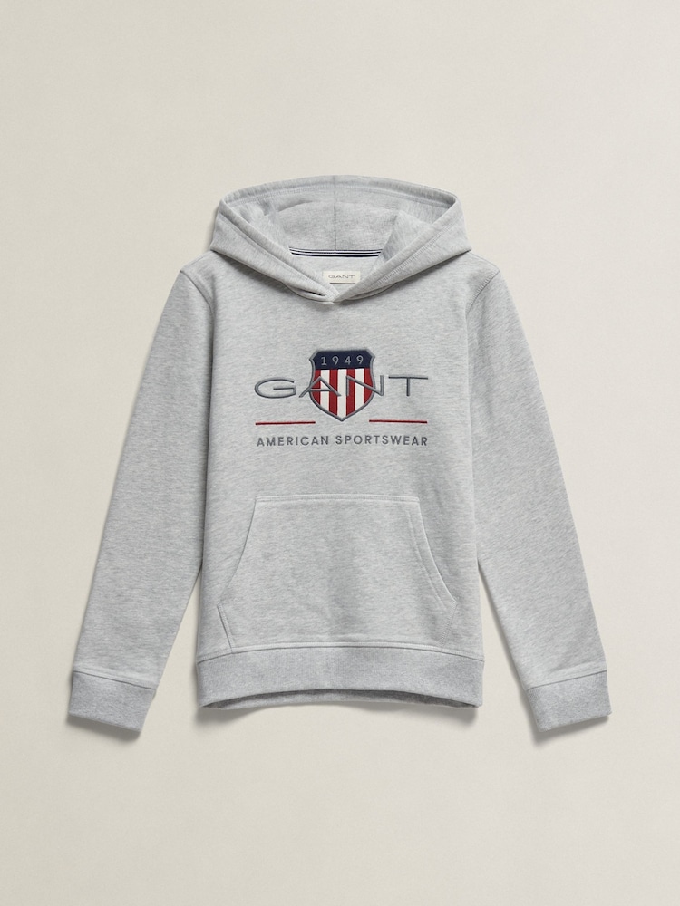 GANT Grey Archive Shield Hoodie - Image 1 of 2 GANT Grey Archive Shield Hoodie - Image 1 of 2