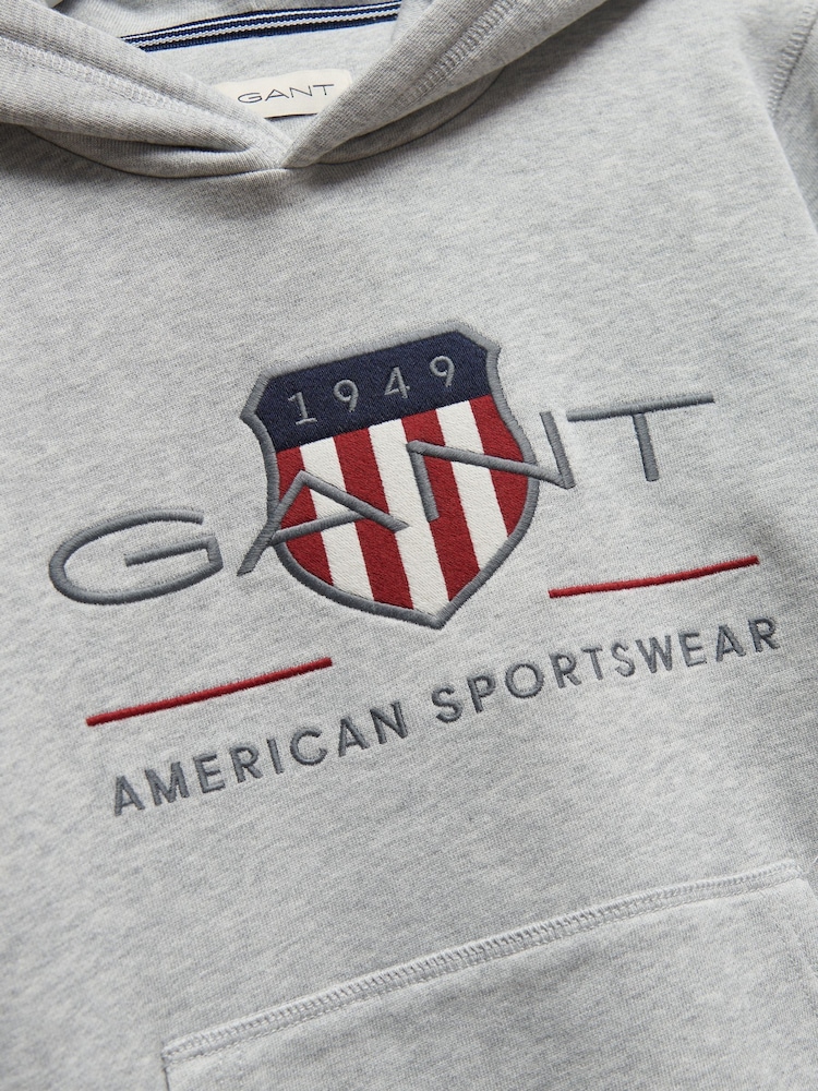 GANT Grey Archive Shield Hoodie - Image 2 of 2 GANT Grey Archive Shield Hoodie - Image 2 of 2