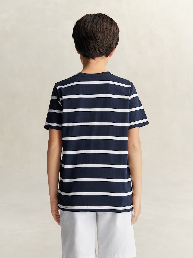 GANT Blue Graphic Stripe Short Sleeve T-Shirt - Image 2 of 4 GANT Blue Graphic Stripe Short Sleeve T-Shirt - Image 2 of 4