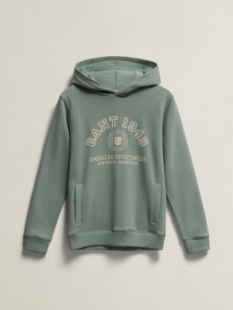 GANT Grey Collegiate Logo Hoodie - Image 1 of 2 GANT Grey Collegiate Logo Hoodie - Image 1 of 2