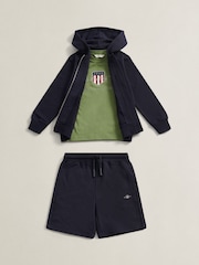 Ναυτικό μπλε - Σετ GANT Shield Full Zip Φούτερ με κουκούλα, Κοντομάνικο μπλουζάκι & Sweat Short - Εικόνα 1 από 6