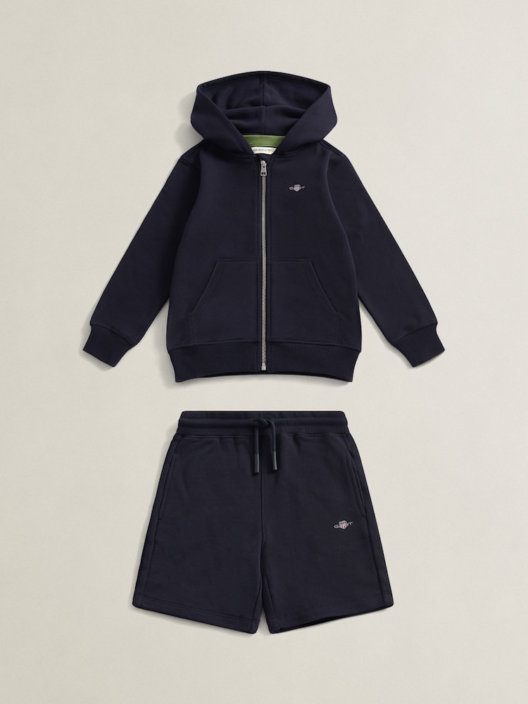 Ναυτικό μπλε - Σετ GANT Shield Full Zip Φούτερ με κουκούλα, Κοντομάνικο μπλουζάκι & Sweat Short - Εικόνα 2 από 6