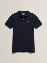 GANT Navy Blue Shield Pique Short Sleeve Polo Shirt - Image 5 of 6