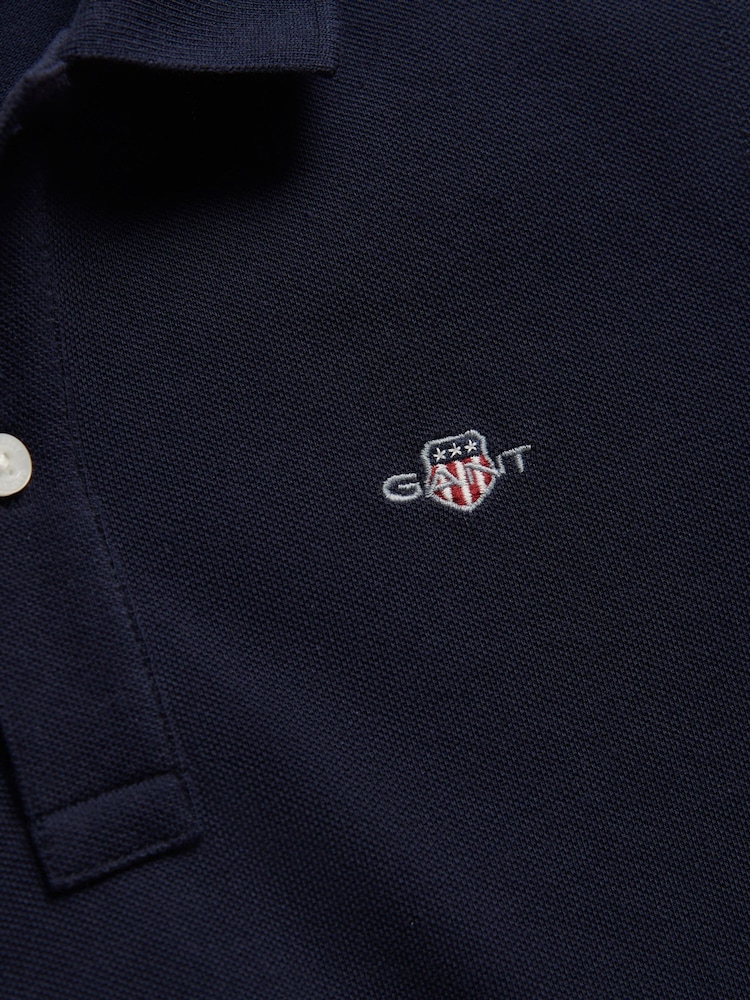 GANT Navy Blue Shield Pique Short Sleeve Polo Shirt - Image 6 of 6 GANT Navy Blue Shield Pique Short Sleeve Polo Shirt - Image 6 of 6