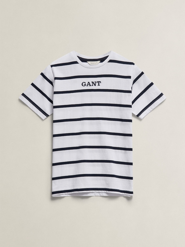 GANT White Graphic Stripe Short Sleeve T-Shirt - Image 1 of 2 GANT White Graphic Stripe Short Sleeve T-Shirt - Image 1 of 2