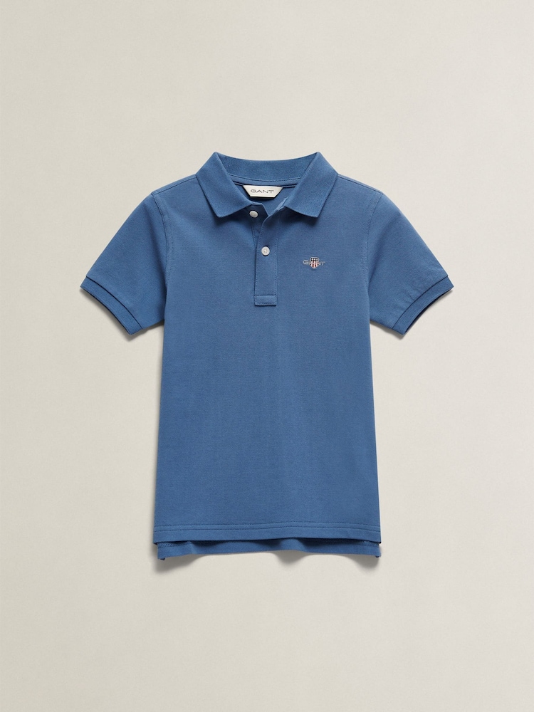 GANT Blue Shield Pique SS Polo Shirt - Image 1 of 2 GANT Blue Shield Pique SS Polo Shirt - Image 1 of 2