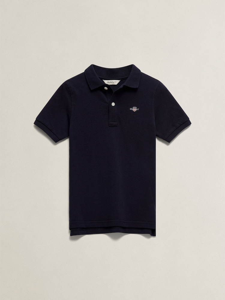 GANT Navy Blue Shield Pique SS Polo Shirt - Image 1 of 2 GANT Navy Blue Shield Pique SS Polo Shirt - Image 1 of 2
