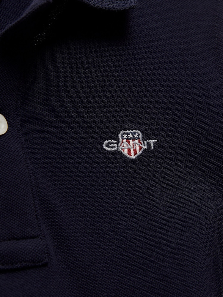 GANT Navy Blue Shield Pique SS Polo Shirt - Image 2 of 2 GANT Navy Blue Shield Pique SS Polo Shirt - Image 2 of 2