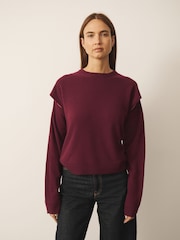 Burgundy Red - CERENE 2 in 1 Jumper with Tie Front Detail Scarf - Larawan 3 ng 13