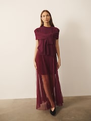 Burgundy Red - CERENE 2 in 1 Jumper with Tie Front Detail Scarf - Larawan 6 ng 13