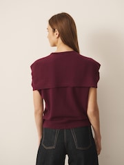 Burgundy Red - CERENE 2 in 1 Jumper with Tie Front Detail Scarf - Larawan 7 ng 13