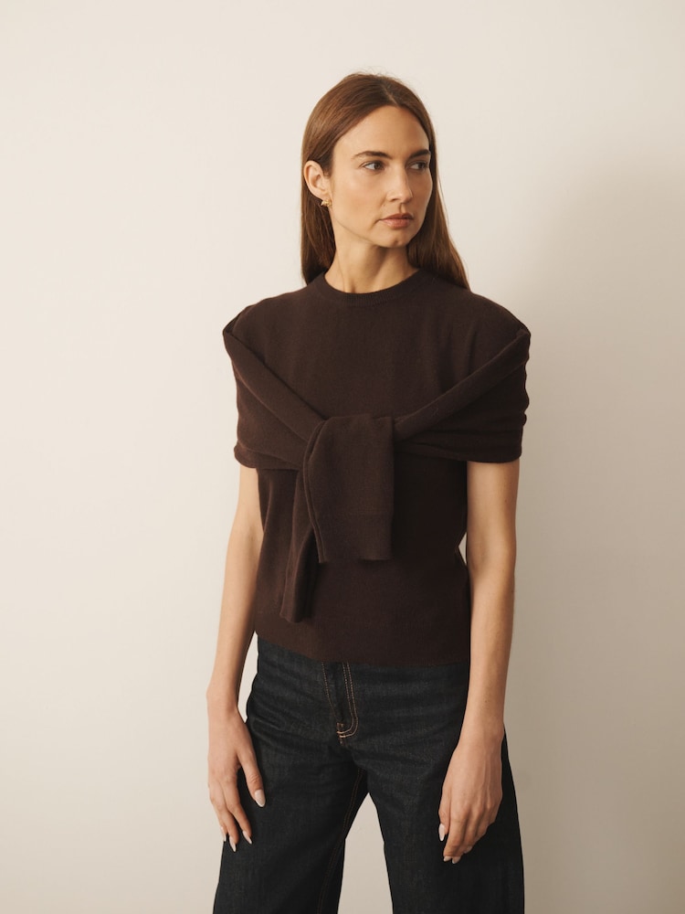 Chocolate Brown - CERENE 2 in 1 Jumper with Tie Front Detail Scarf - Larawan 1 ng 12