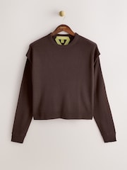 Chocolate Brown - CERENE 2 in 1 Jumper with Tie Front Detail Scarf - Larawan 2 ng 12