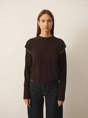 Chocolate Brown - CERENE 2 in 1 Jumper with Tie Front Detail Scarf - Larawan 3 ng 12