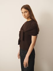 Chocolate Brown - CERENE 2 in 1 Jumper with Tie Front Detail Scarf - Larawan 5 ng 12