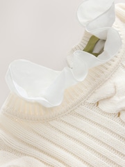 Крем - CERENE Cotton Ruffle Trim Cable Stitch Jumper - 11суретінің 10 суреті