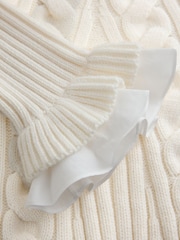 Крем - CERENE Cotton Ruffle Trim Cable Stitch Jumper - 11суретінің 9 суреті