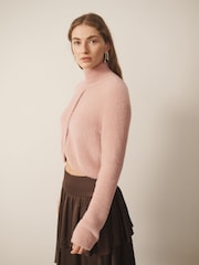 CERENE Claudia Pink Brushed High Neck Curved Hem Jumper - Image 3 of 12