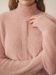 CERENE Claudia Pink Brushed High Neck Curved Hem Jumper - Image 5 of 12