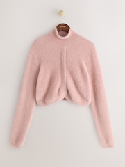 CERENE Claudia Pink Brushed High Neck Curved Hem Jumper - Image 6 of 12