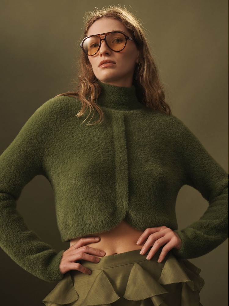 CERENE Claudia Green Brushed High Neck Curved Hem Jumper - Image 2 of 11 CERENE Claudia Green Brushed High Neck Curved Hem Jumper - Image 2 of 11