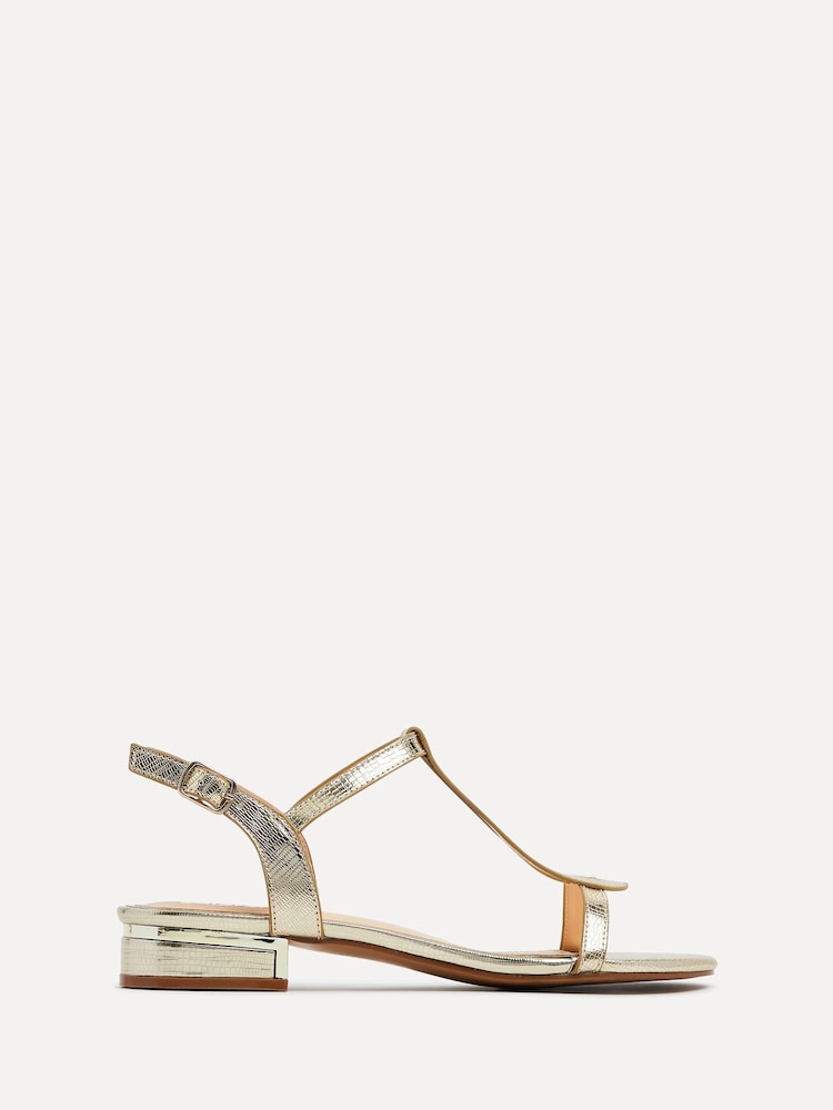 Linzi Gold Lavish T-Bar Low Block Heeled Sandals - Image 2 of 5