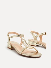 Linzi Gold Lavish T-Bar Low Block Heeled Sandals - Image 4 of 5