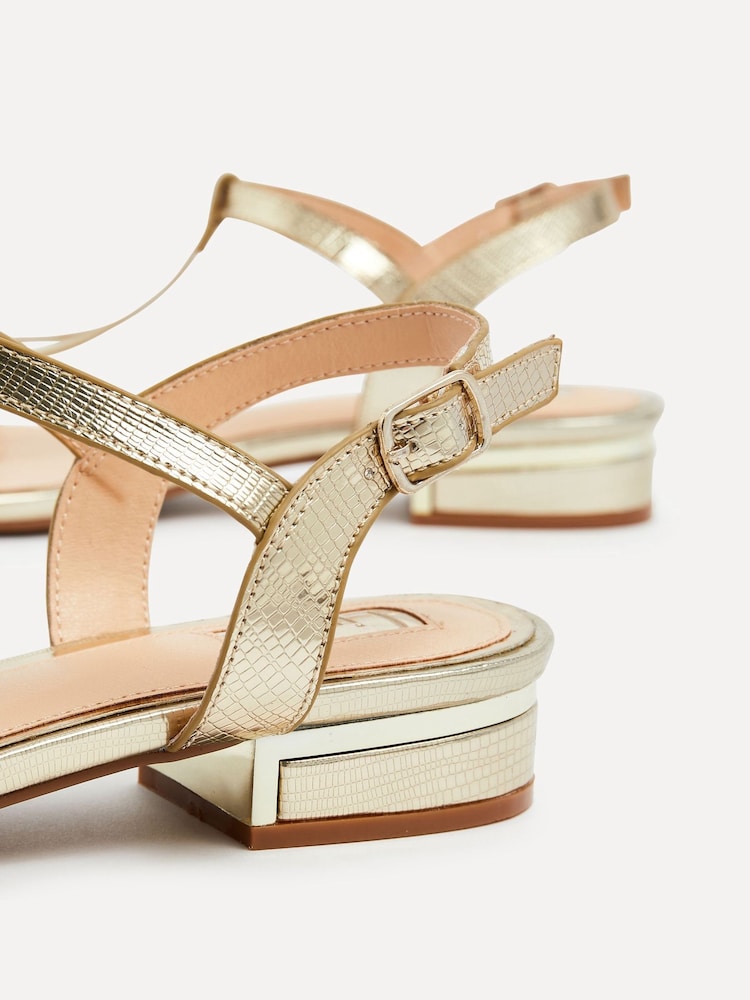 Linzi Gold Lavish T-Bar Low Block Heeled Sandals - Image 5 of 5