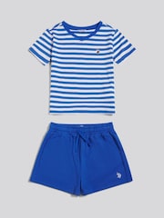 Azul - Conjunto de camiseta de cuello de pico de rayas y pantalones cortos deportivos de U.S. Polo Assn. - Imagen 5 de 7