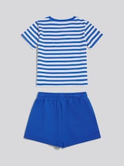 Azul - Conjunto de camiseta de cuello de pico de rayas y pantalones cortos deportivos de U.S. Polo Assn. - Imagen 6 de 7